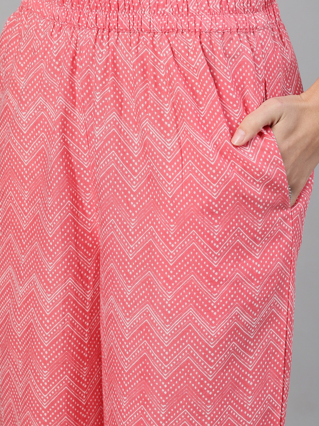 Women's Pink Three-Quarter Sleeves Ethnic Motif Printed Straight Kurta-Palazzo With Pockets And Dupatta