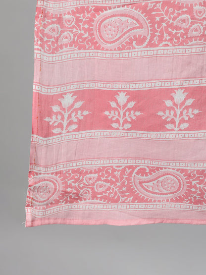 Women's Pink Three-Quarter Sleeves Ethnic Motif Printed Straight Kurta-Palazzo With Pockets And Dupatta