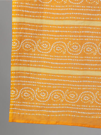 Women's Yellow Three-Quarter Sleeves Printed Kurta-Palazzo With Pockets Dupatta And Fask Mask