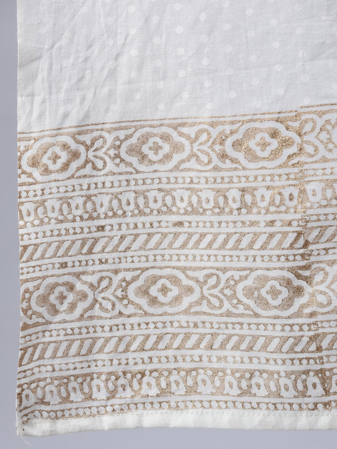 Women's Off-White Block Printed Anarkali Kurta With Palazo & Dupatta