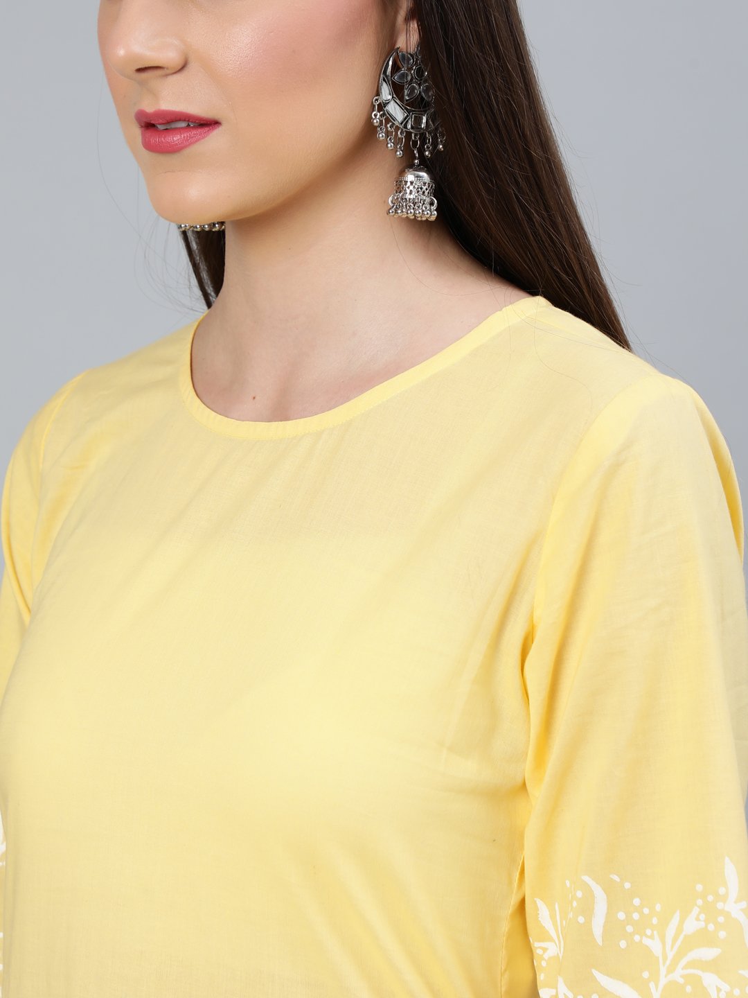 Women's Yellow Block Printed Straight Kurta With Off White Plazo
