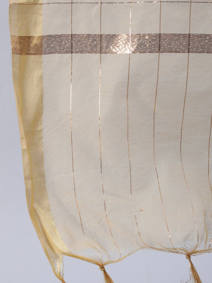 Women's Brown Block Printed Dress With Chanderi Dupatta
