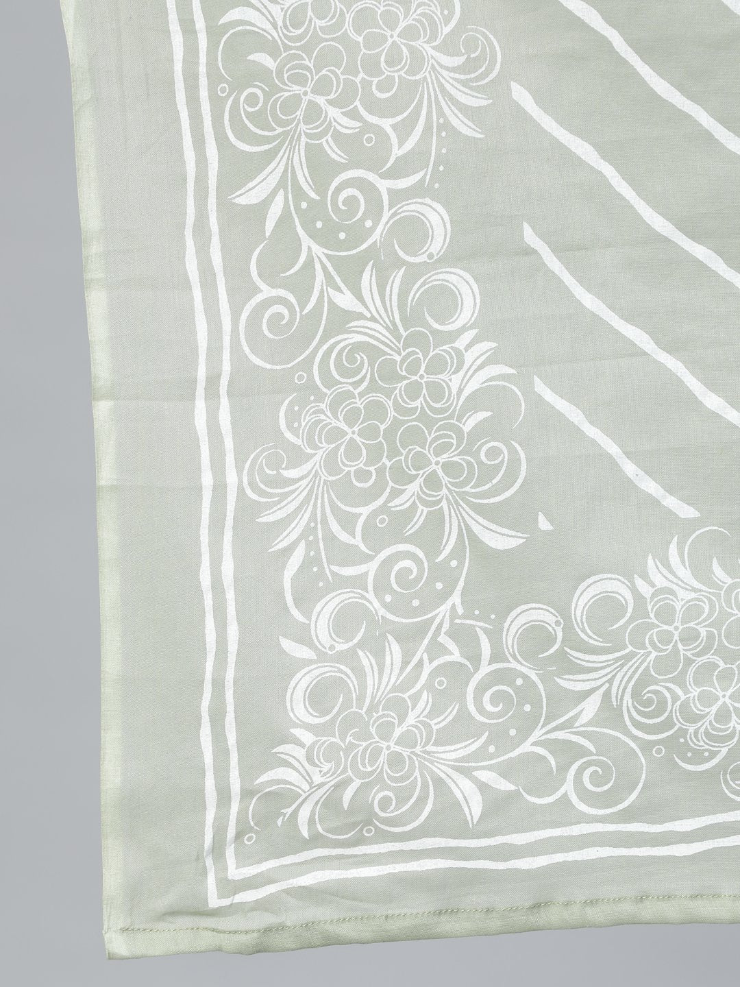 Women's Sage Green & Off-White Printed Straight Kurta With Plazzo  & Dupatta