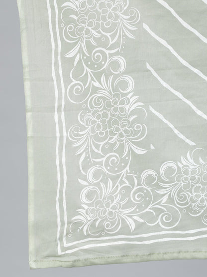 Women's Sage Green & Off-White Printed Straight Kurta With Plazzo  & Dupatta