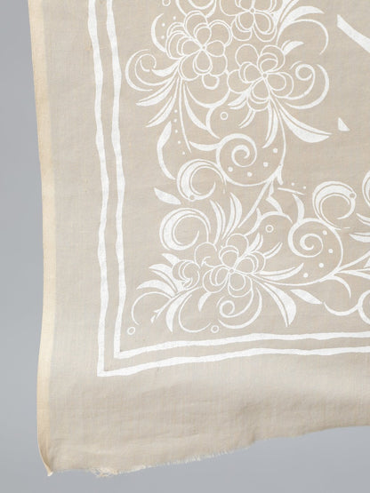 Women's Beige Printed Straight Kurta With Plazo & Dupatta