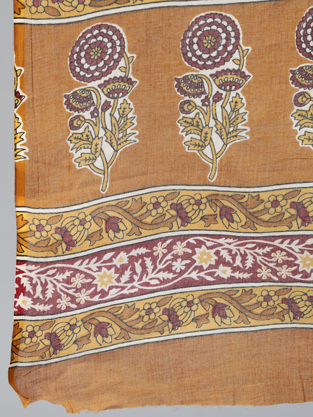Women's Mustard & Maroon Printed Straight Kurta With Plazzo  & Dupatta