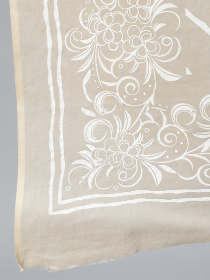 Women's Beige Floral Printed Straight Kurta With Plazo & Dupatta
