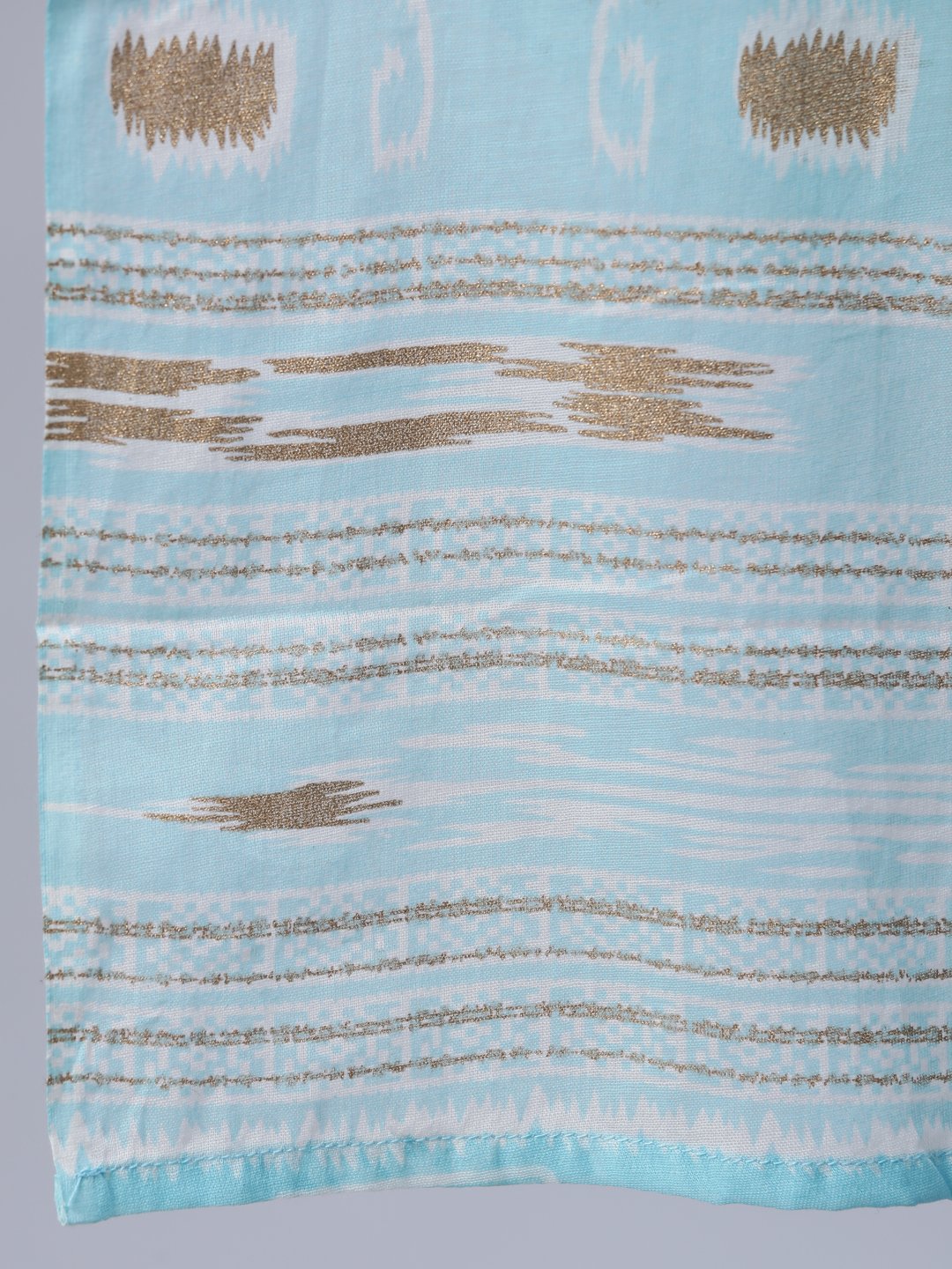 Women's Pastel Blue & Gold Printed Straight Kurta With Trouser  & Dupatta