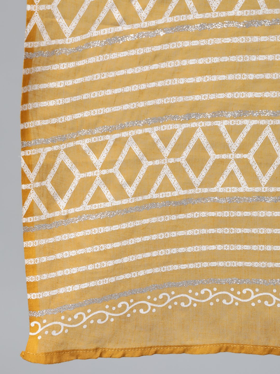 Women's Mustard & Silver Printed Box Pleated Kurta With Trouser  & Dupatta