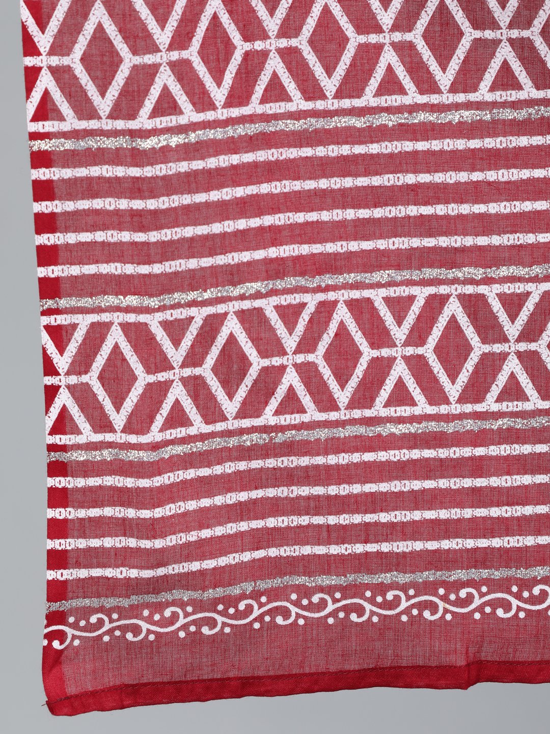 Women's Maroon & Silver Printed Box Pleated Kurta With Trouser  & Dupatta