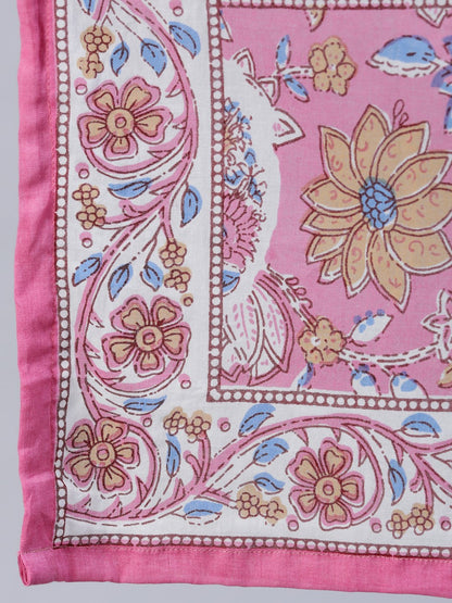 Women's Pink Printed Flared Kurta With Trouser & Dupatta