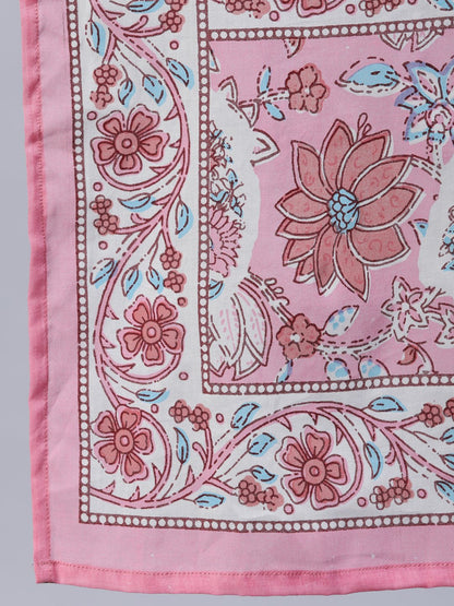 Women's Pink Printed Flared Kurta With Trouser & Dupatta