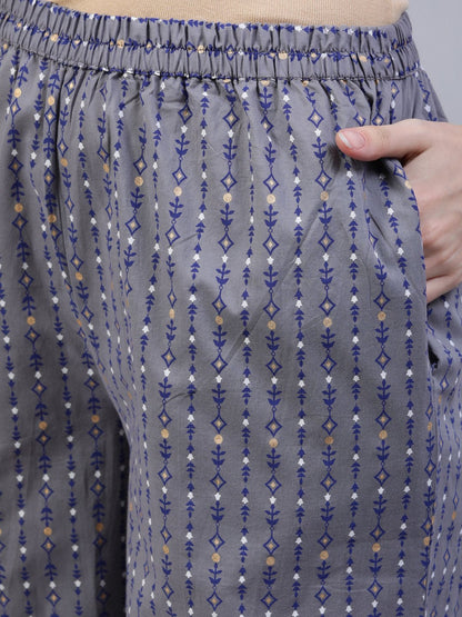 Women's Grey Printed Straight Kurta With Plazo