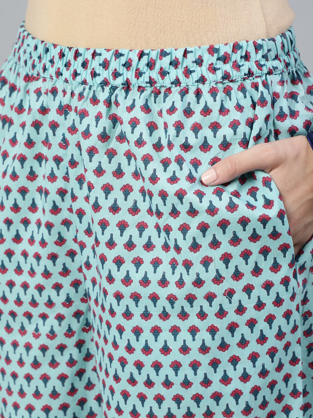 Women's Sea Green Printed Straight  Kurta With Plazzo & Dupatta