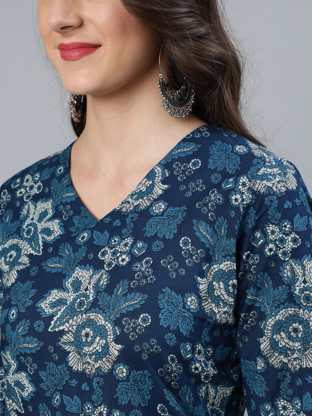 Women's Indigo Blue Printed Straight  Kurta With Plazzo & Dupatta