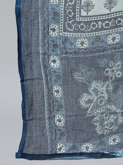 Women's Indigo Blue Printed Straight  Kurta With Plazzo & Dupatta