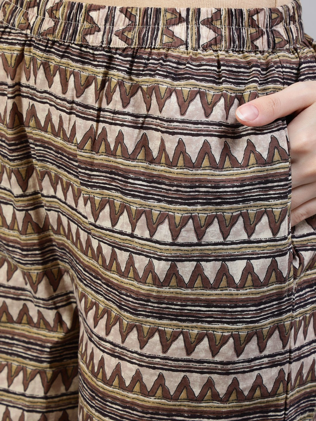 Women's Brown Printed Straight Kurta With Palazo & Dupatta