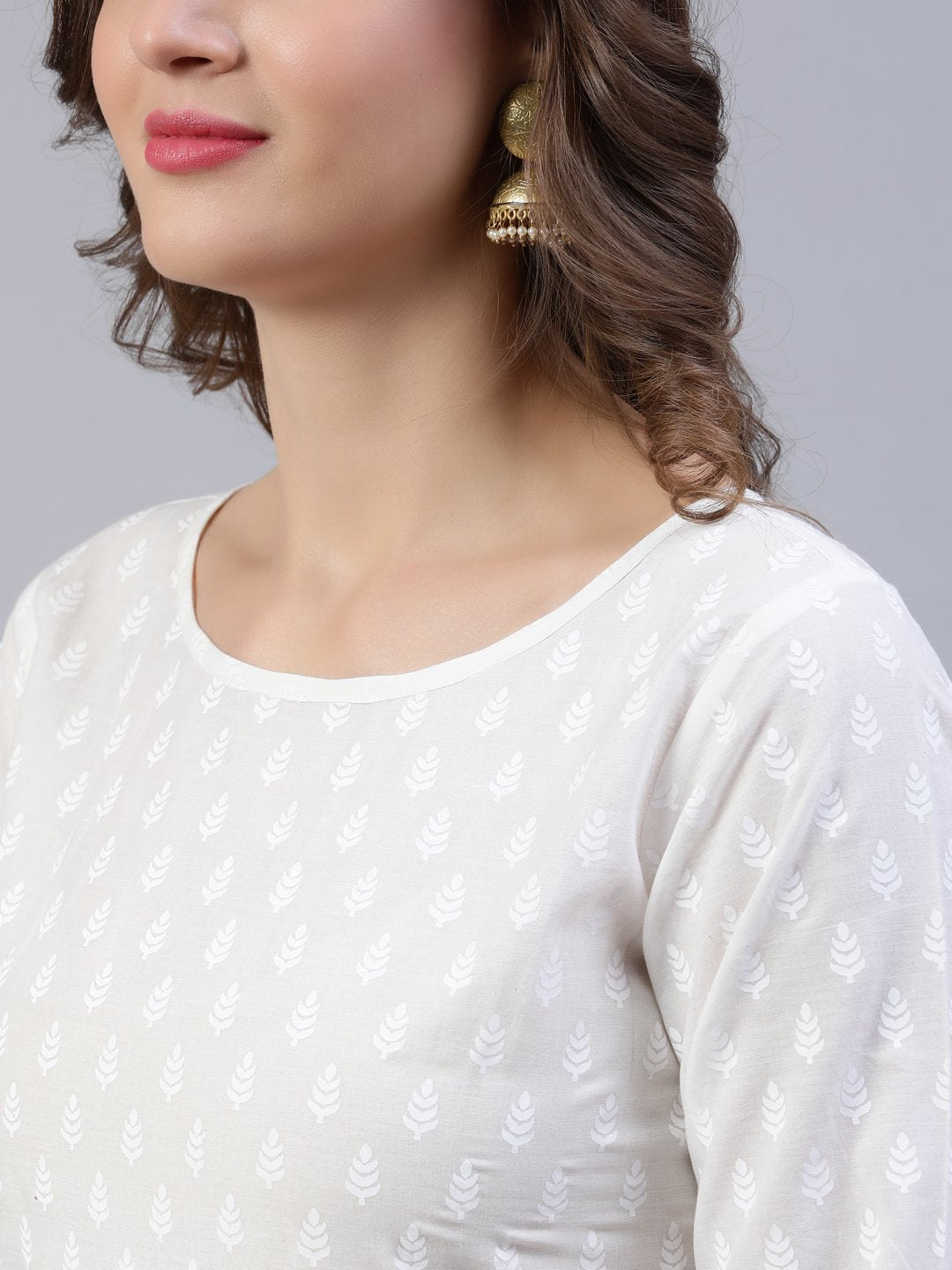 Women's Off-White Printed A- Line Kurta With Palazo & Dupatta