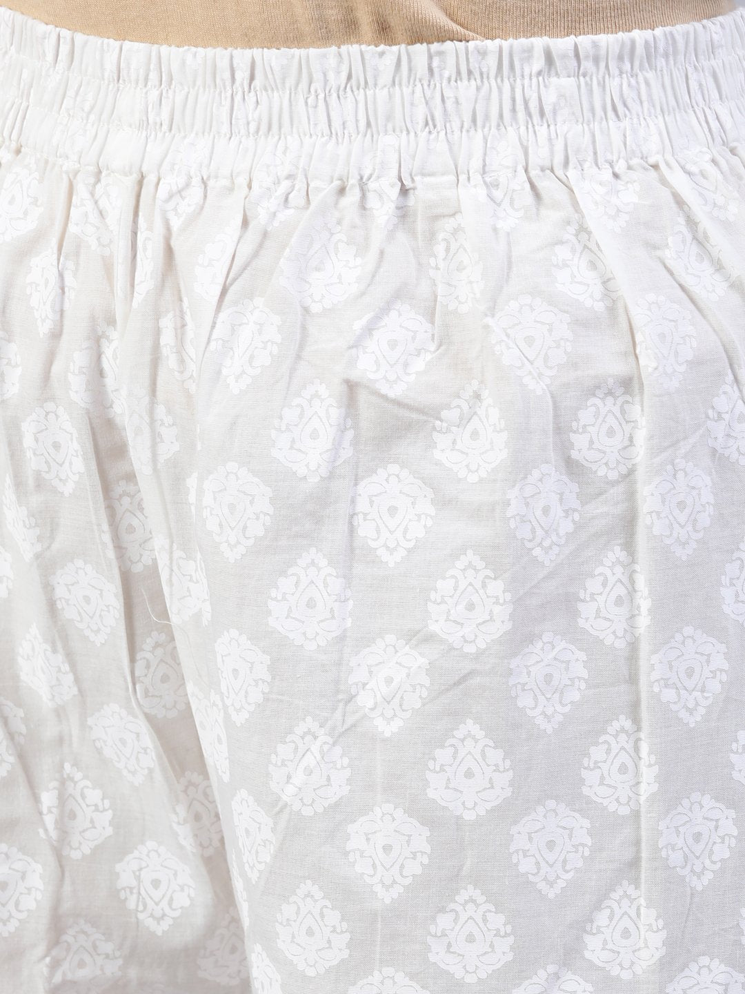 Women's Off-White Printed A- Line Kurta With Palazo & Dupatta