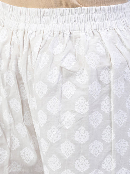 Women's Off-White Printed A- Line Kurta With Palazo & Dupatta