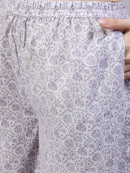 Women's Grey Floral Printed Straight Kurta With Palazo & Dupatta