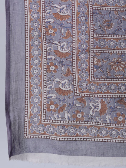 Women's Grey Floral Printed Straight Kurta With Palazo & Dupatta