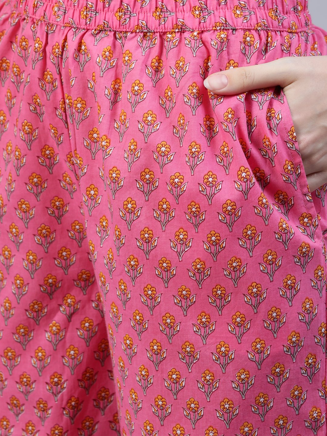 Women's Pink Floral Printed Anarkali Kurta With Palazo & Dupatta