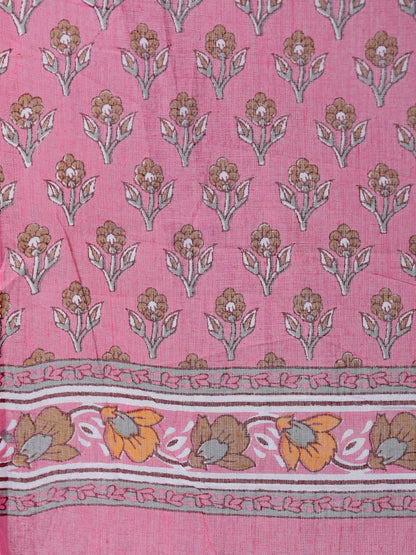 Women's Pink Floral Printed Anarkali Kurta With Palazo & Dupatta