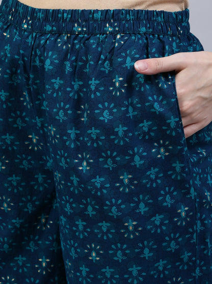 Women's Green Floral Printed Gathered Kurta With Palazo