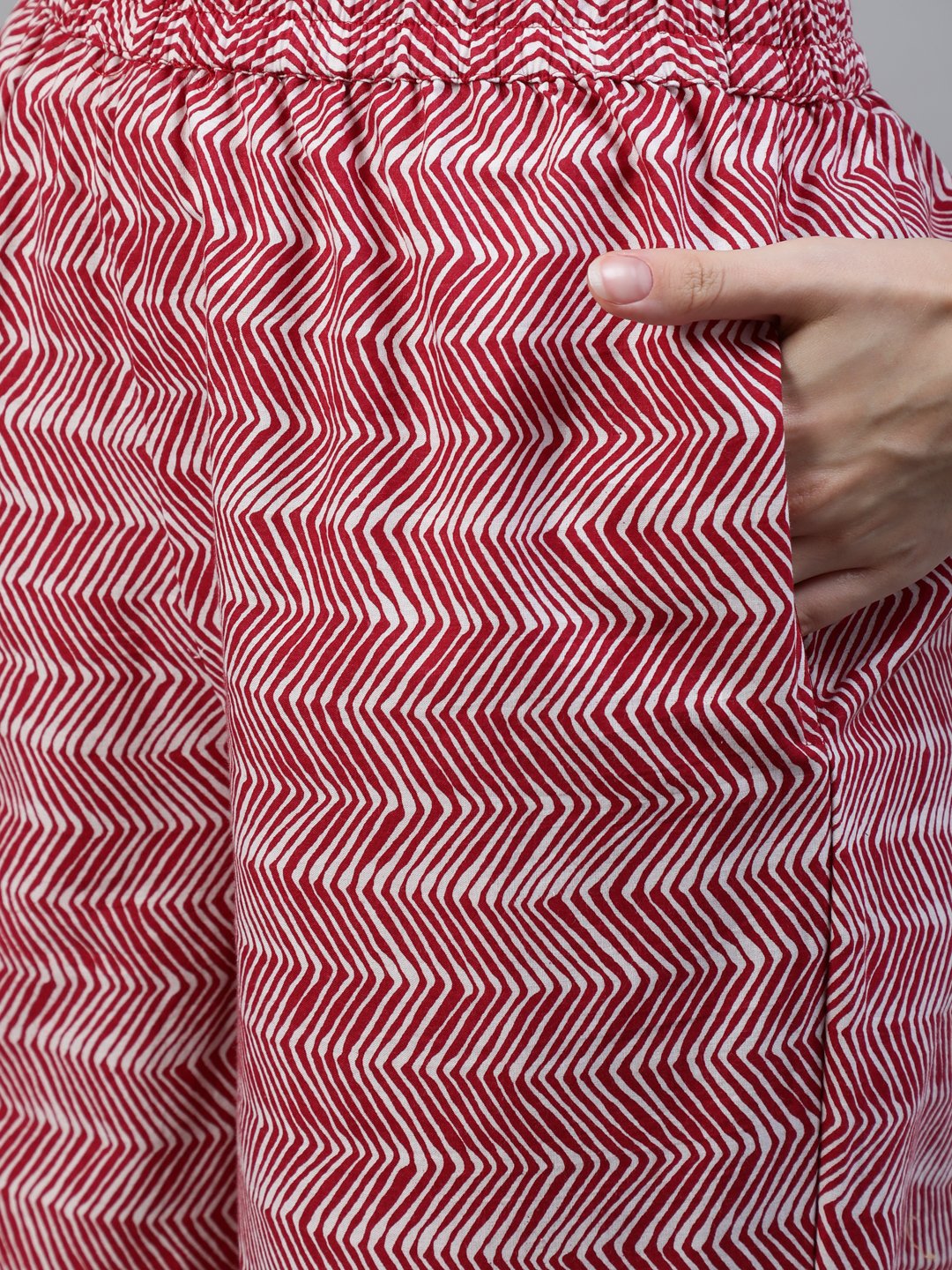 Women's Red Printed Straight  Kurta With Palazo & Dupatta