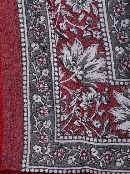 Women's Red Printed Straight  Kurta With Palazo & Dupatta