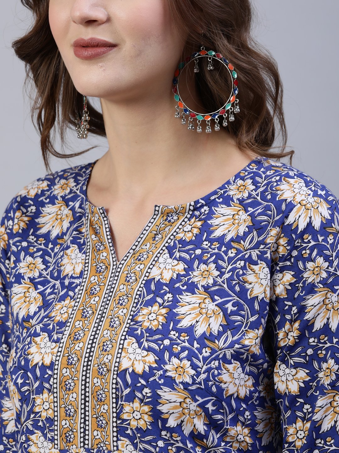 Women's Blue Printed Straight  Kurta With Palazo & Dupatta