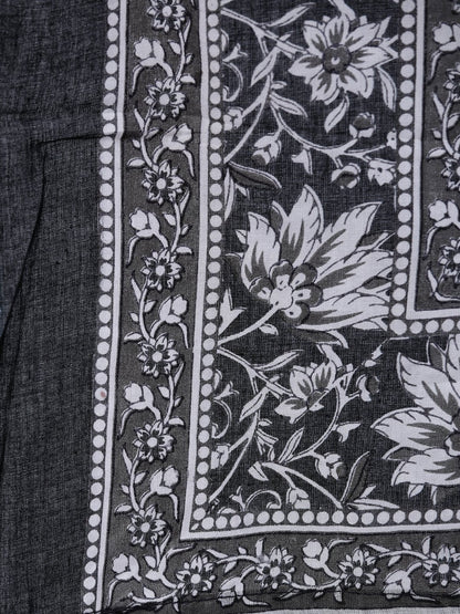 Women's Black & Whites Floral Printed Straight Kurta With Palazo & Dupatta