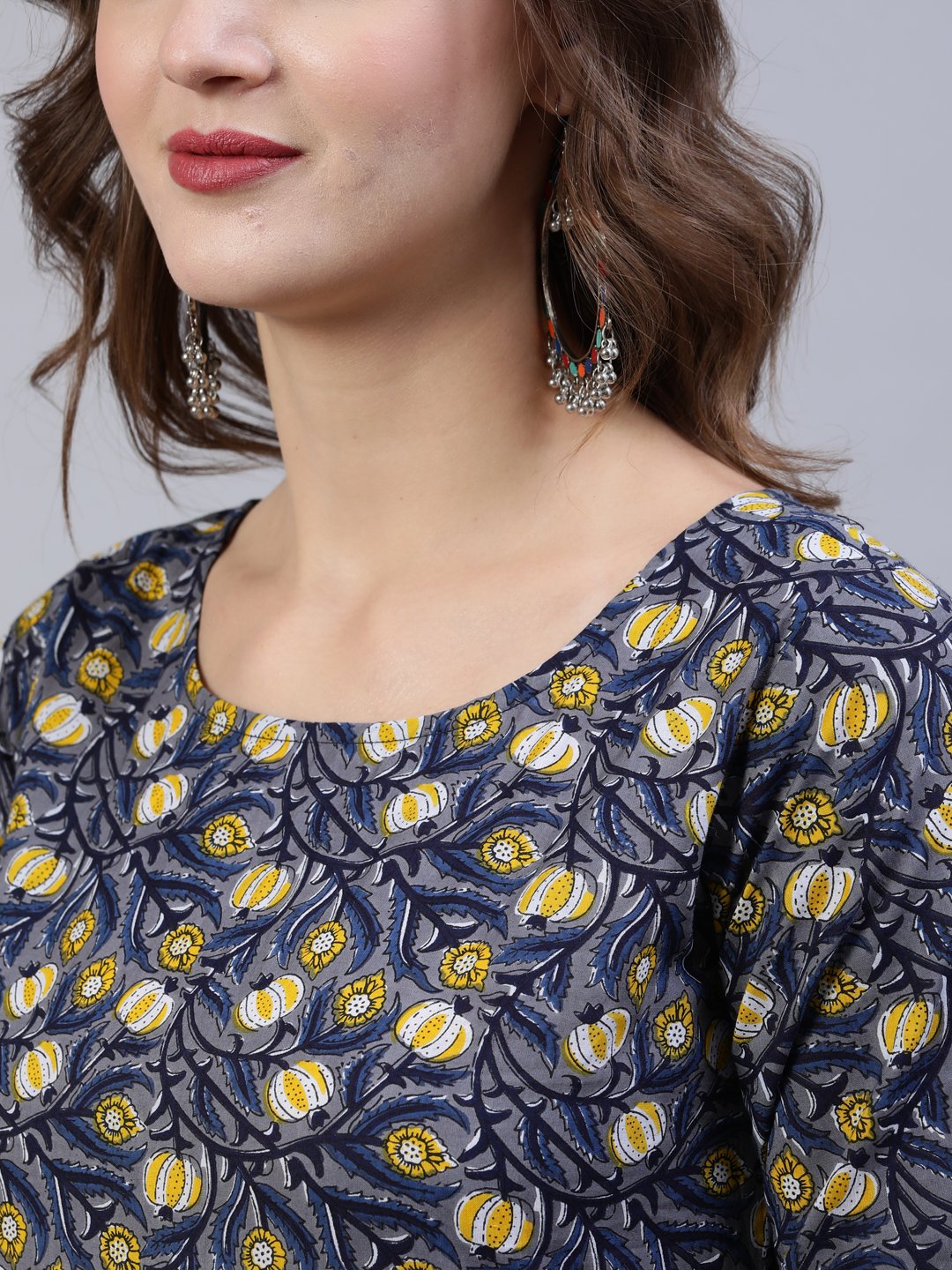 Women's Blue Printed Flared Kurta With Trouser & Dupatta
