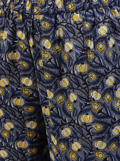 Women's Blue Printed Flared Kurta With Trouser & Dupatta
