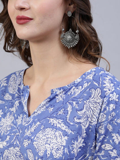 Women's Purple Printed Straight Kurta With Palzo & Dupatta