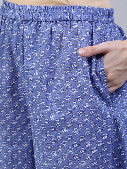 Women's Purple Printed Straight Kurta With Palzo & Dupatta