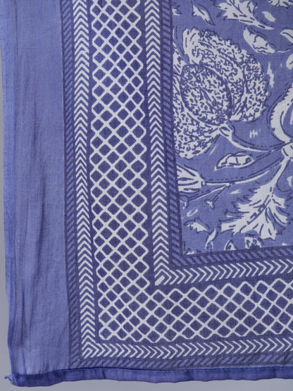 Women's Purple Printed Straight Kurta With Palzo & Dupatta