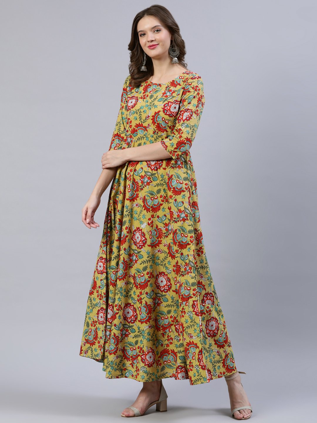 Women's Green Floral Printed Dress With Dupatta