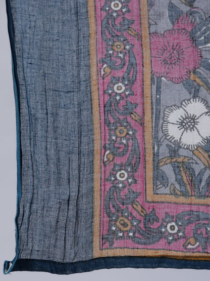 Women's Grey Printed Flared Kurta With Palzo & Dupatta