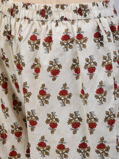 Women's Off- White Printed Flared Kurta With Palzo & Dupatta