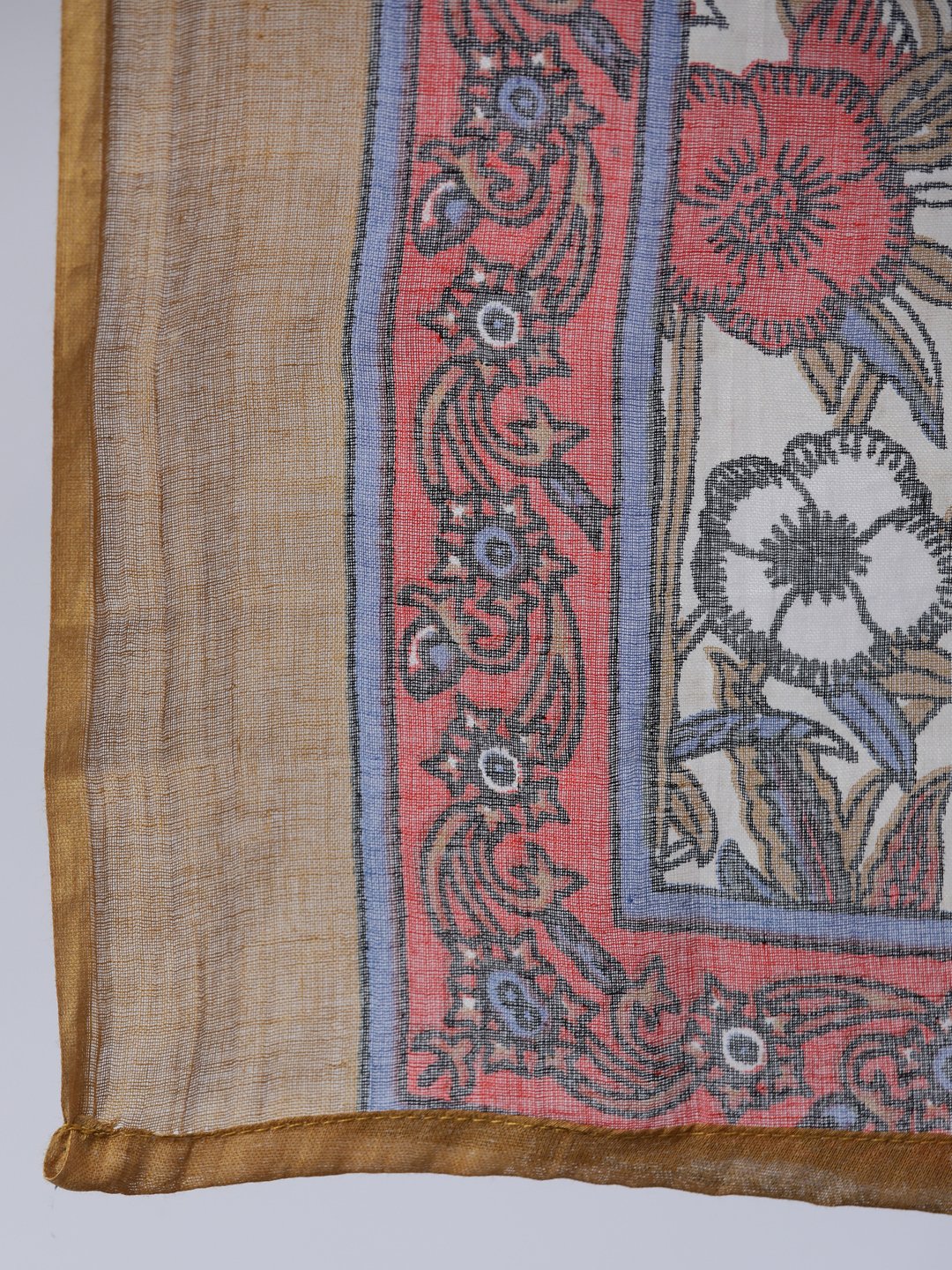 Women's Off- White Printed Flared Kurta With Palzo & Dupatta