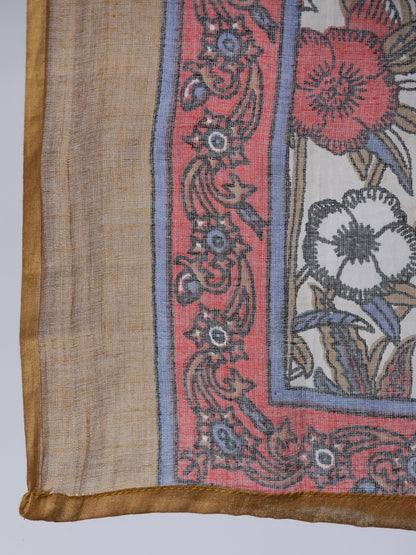 Women's Off- White Printed Flared Kurta With Palzo & Dupatta