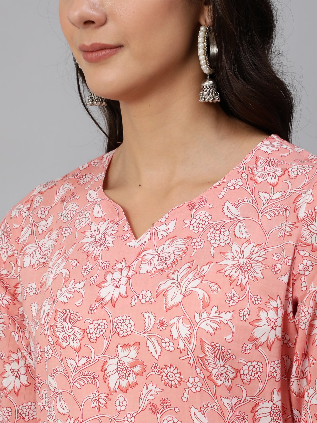 Women's Pink Floral Printed Kurta Set With Palazo & Dupatta