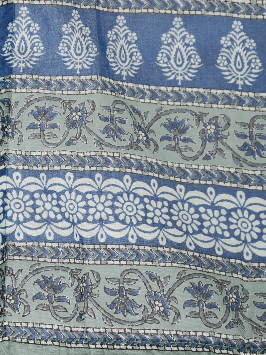 Women's Blue & Cream Floral Printed Kurta Set With Trouser & Dupatta