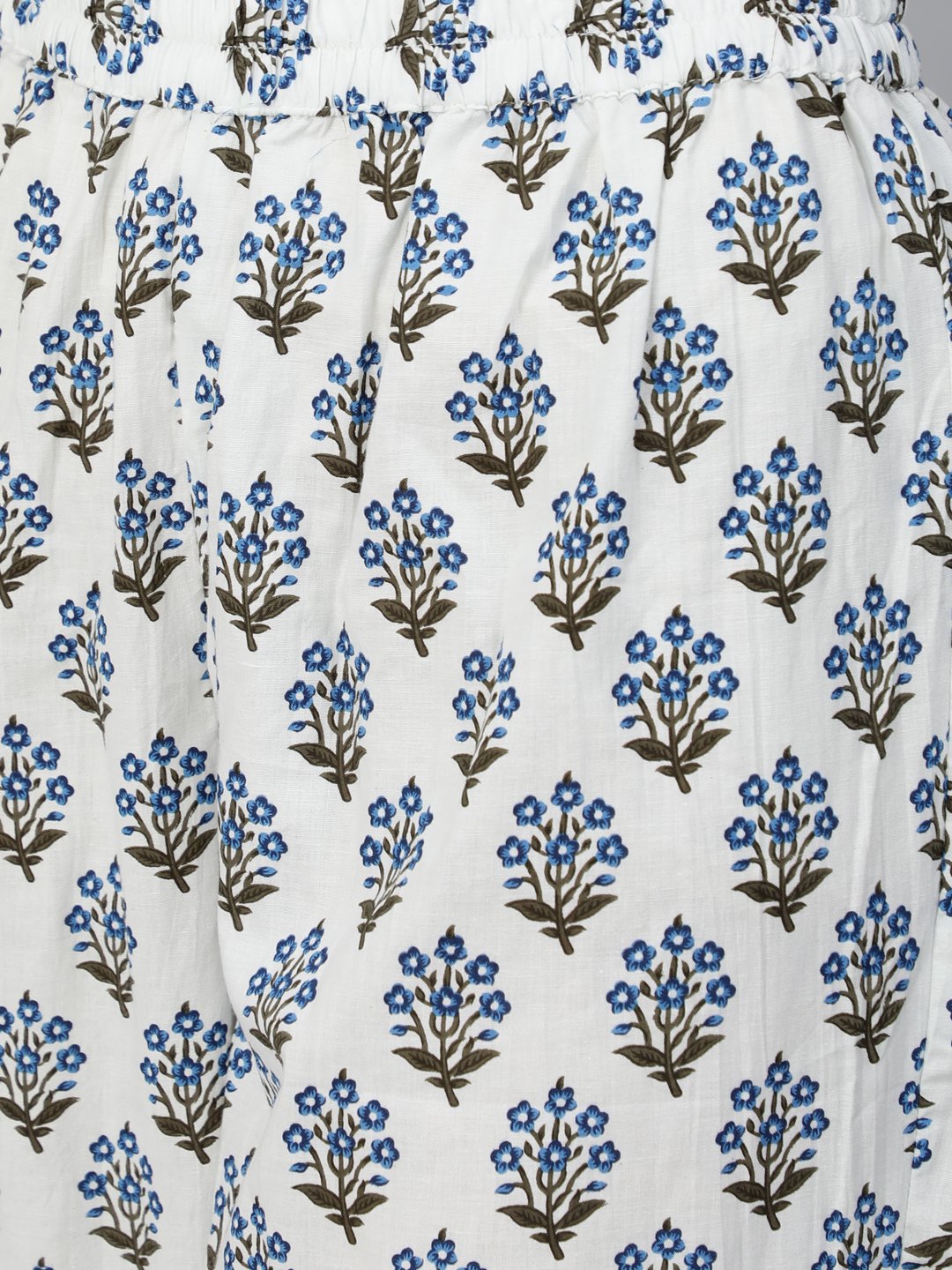 Women's Blue & White Floral Printed Kurta Set With Trouser & Dupatta