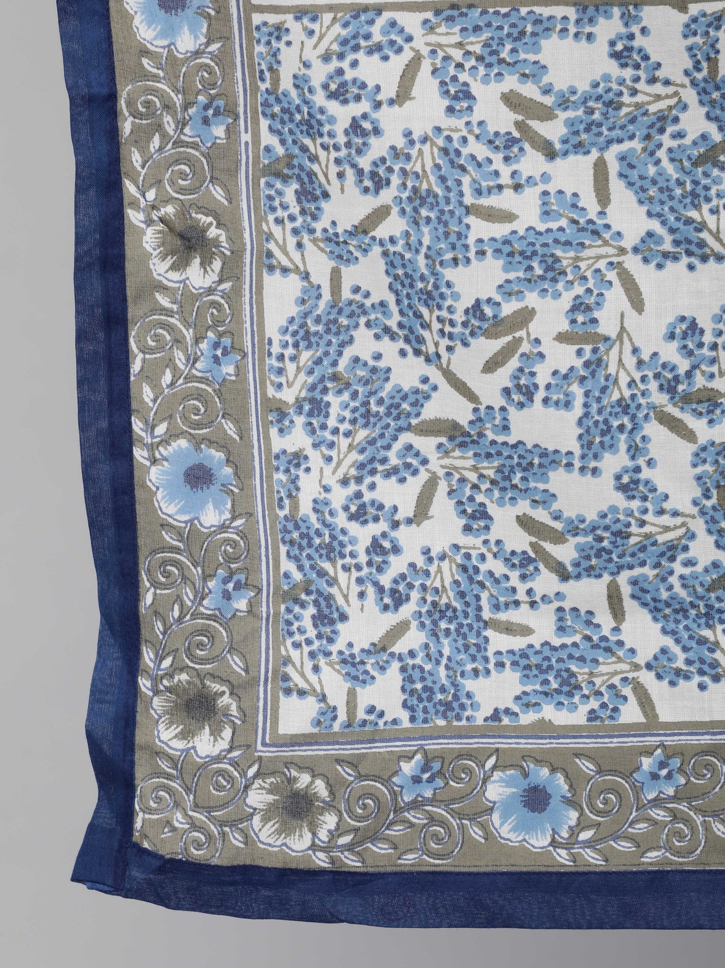 Women's Blue & White Floral Printed Kurta Set With Trouser & Dupatta