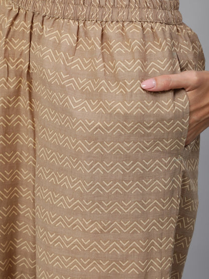 Women's Grey Printed Straight Kurta Set With Plazo &  Dupatta