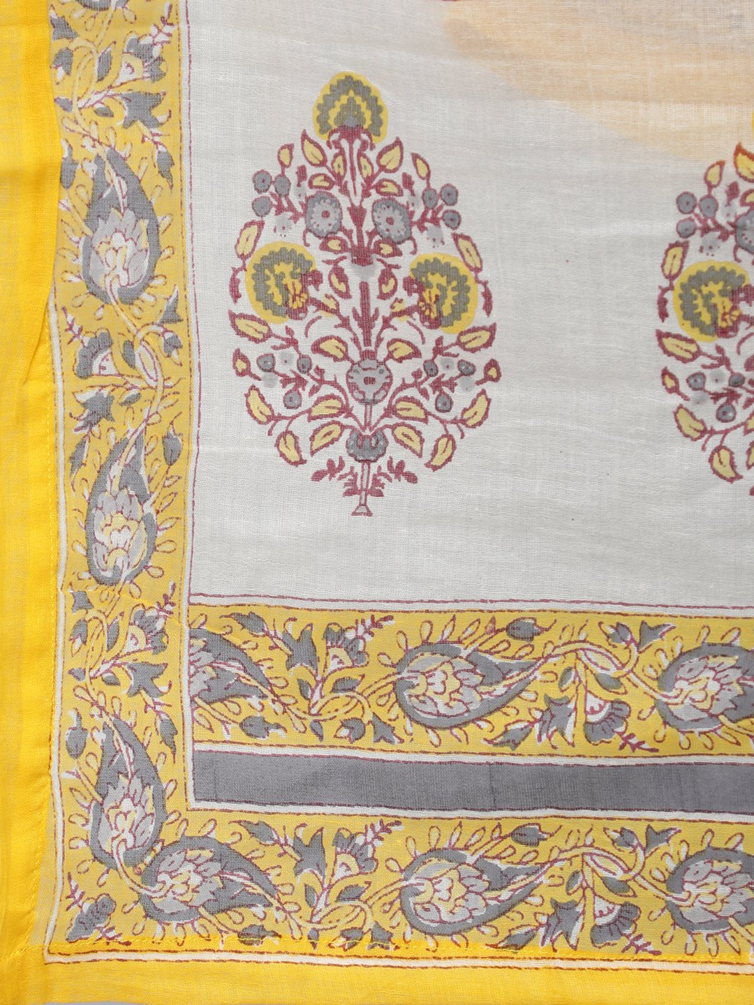 Women's Yellow & Grey Floral Printed Straight Kurta Set With Plazo & Dupatta