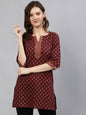 Women's Burgundy Printed Tunic With Three Quarter Sleeves - N